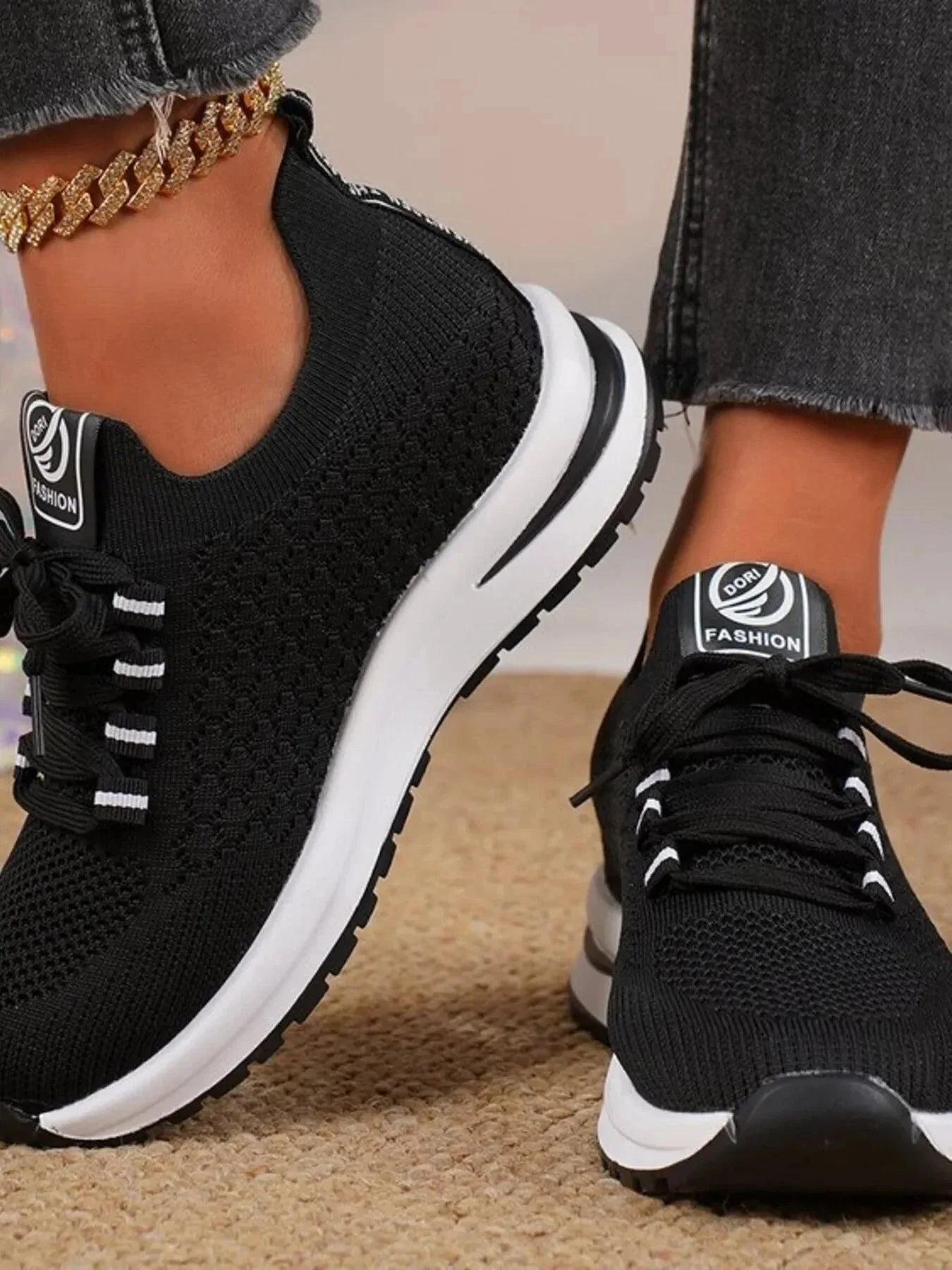 Breathable Mesh Lace Up Sneakers - VILLA FASHION